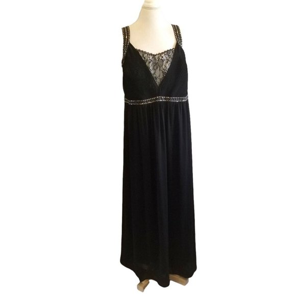 Womens Formal Long Dress Black Sleeveless Lace Beaded Chiffon Altered Sz XL - Picture 3 of 12